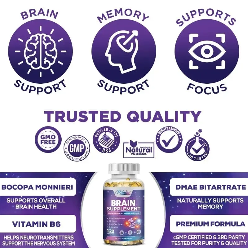 Brain Supplement - Contains B Vitamins To Support Brain Health Improve Cognitive Function and Enhance Memory and Concentration