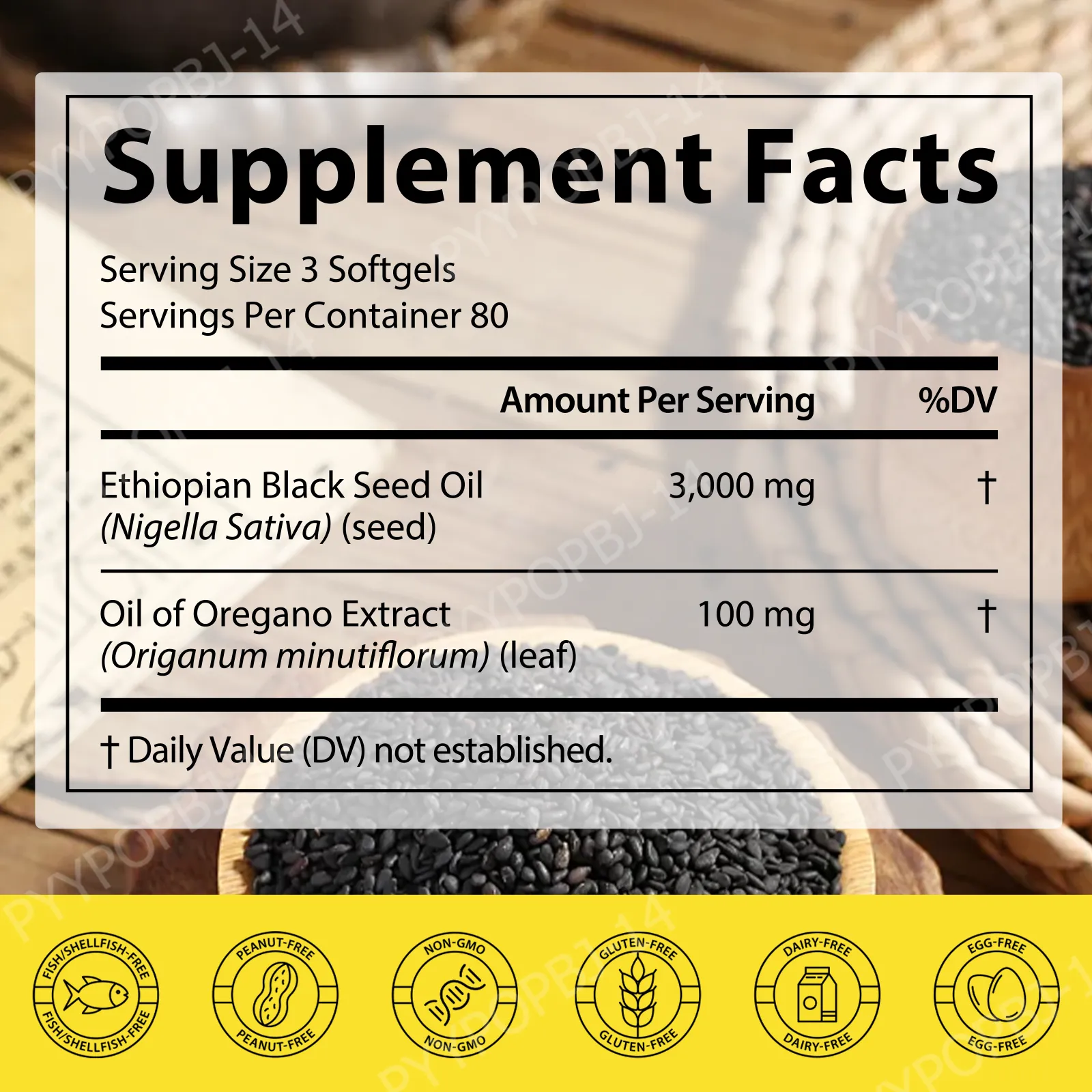 Ethiopian Black Seed Oil Oil softgels s olejem z oregana pro podporu imunity Digestive Comfort 240 softgels