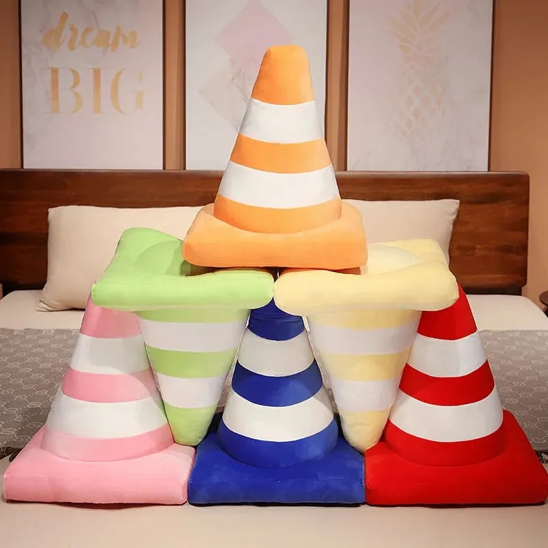 Simulation Traffic cone Plush Pillow Creative Roadblock Stuffed Toy Construction Cone Sign Cushion Doll Kids Boys Road Game Gift — image 4