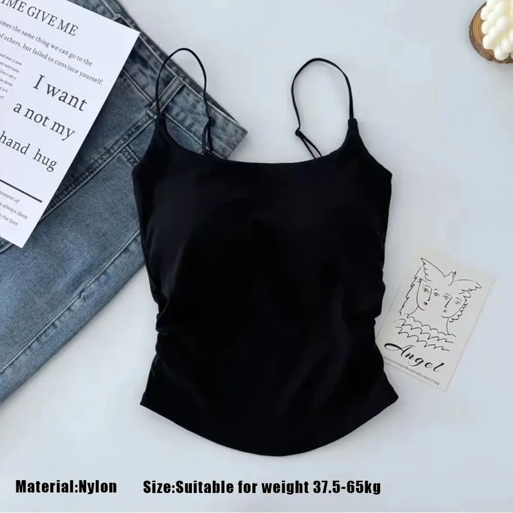 Y2K Streetwear Women Spaghetti Strap Crop Top With Bra Bodycon Sleeveless Cami Tube Top Basic Camisole Tees Korean Women Clothes