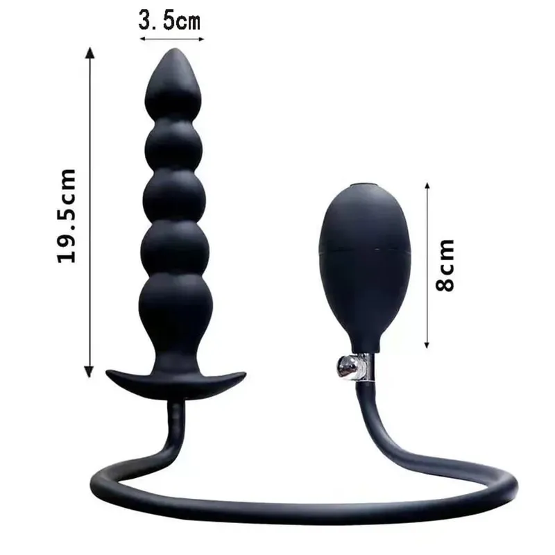 Expansion Diameter 14cm Inflatable Dildo Anal Plug with 5 Beads Built-in Silicone Column Huge Butt Plug Ass Dilator Anal Sex Toy
