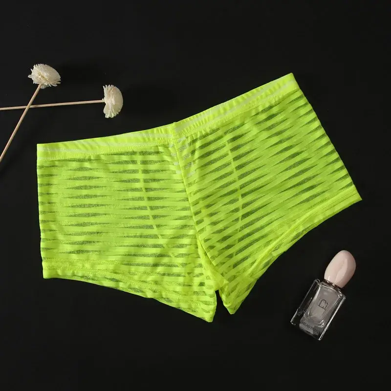 Transparent Underwear Sexy Men Ice Silk Striped Boxer Trunk Breathable Underpants U Convex Pouch Panties Man Boxer Briefs Short