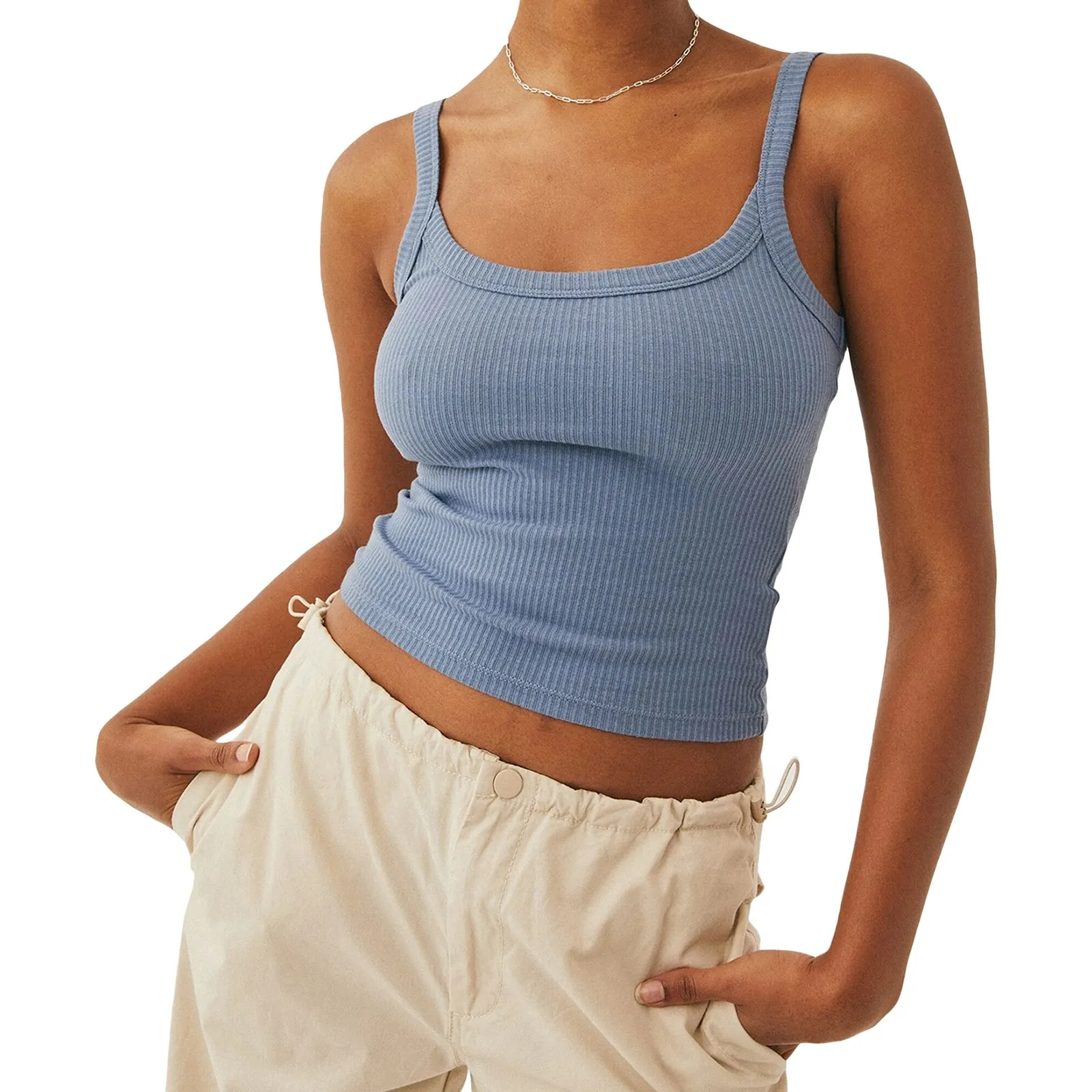 Women´s Solid Color Tank Tops Basic Vest Ribbed Sleeveless U Neck Slim Fit Cropped Tops