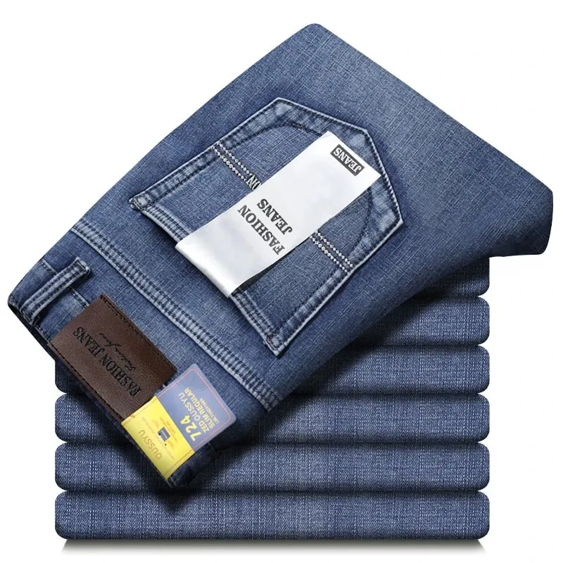 Good Quality Autumn Winter Men's Jeans Classic Retro Blue Denim Pants Work Straight Stretch Cotton Trousers Streetwear Plus Size — image 3