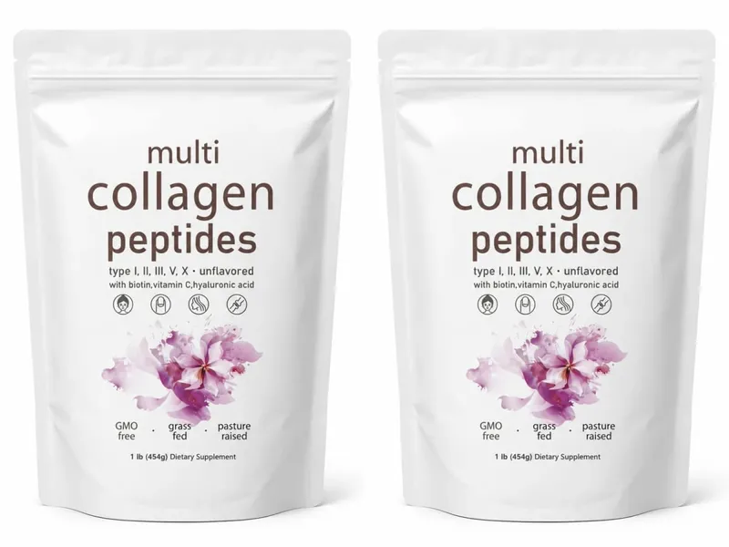 Poudre de Peptides multi-collagènes, 454g, mélange de collagène sans saveur, avec vitamine C, biotine, acide hyaluronique, Support pour la peau, les cheveux et les ongles