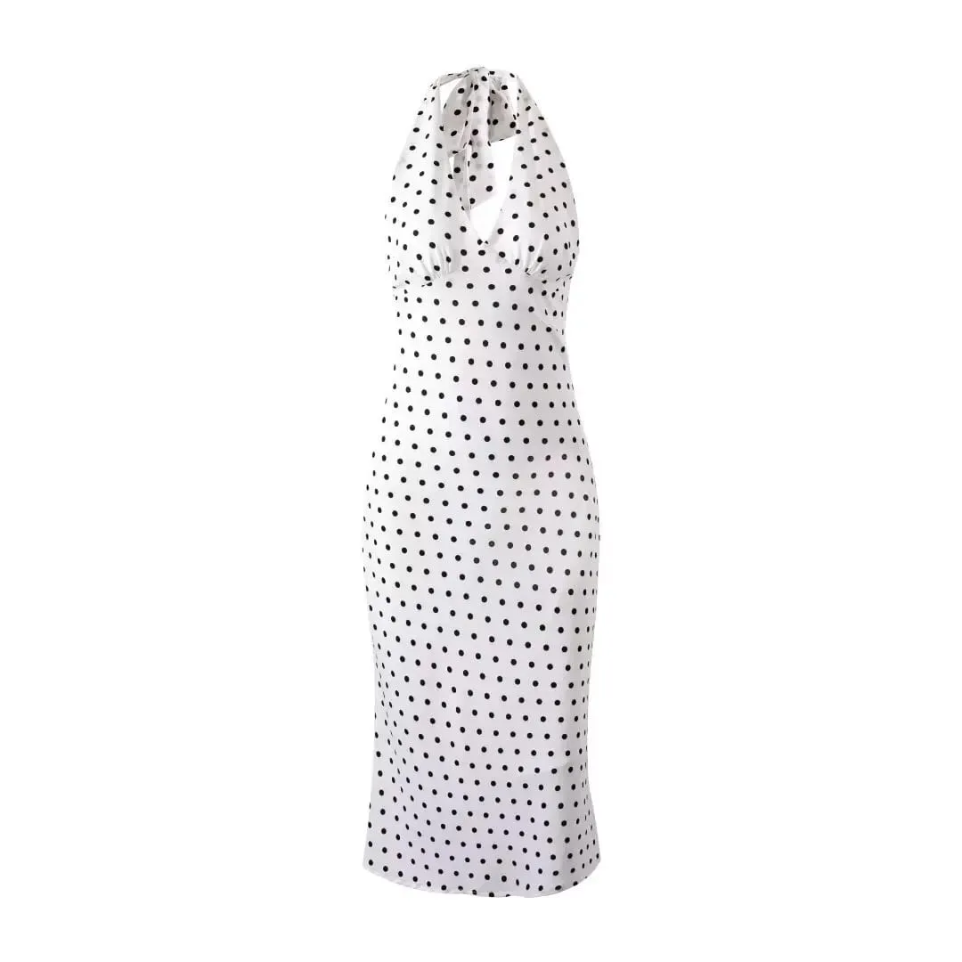 2024 Summer New Women's French European and American Wave Point Sleeveless Hanging Neck Printed Temperament Strap Dress — image 2
