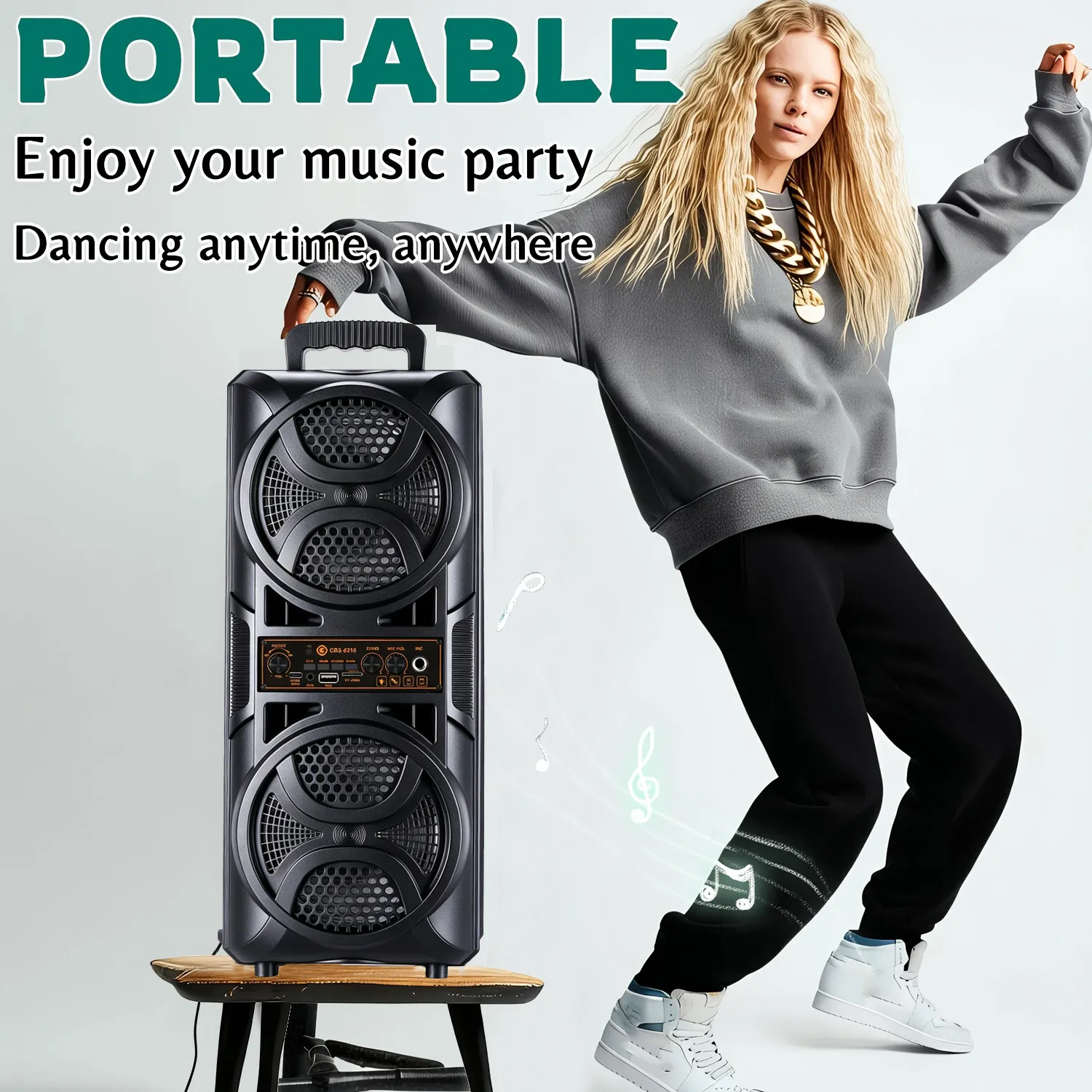 Portable Bluetooth Party Box Speaker Dual 6.5‑Inch Subwoofer Heavy Bass Boombox with Wired Microphone Support 6.35mm Mic AUX TF Card USB FM Radio for Outdoor Camping Home Karaoke Party