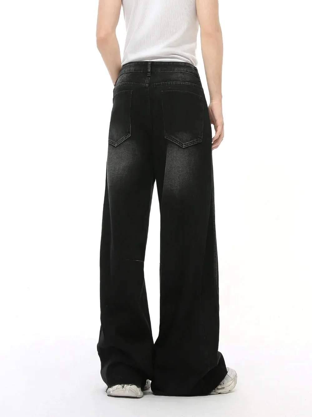 2025 New American retro high street three-dimensional design splicing jeans men's straight tube loose wide leg pants trendy