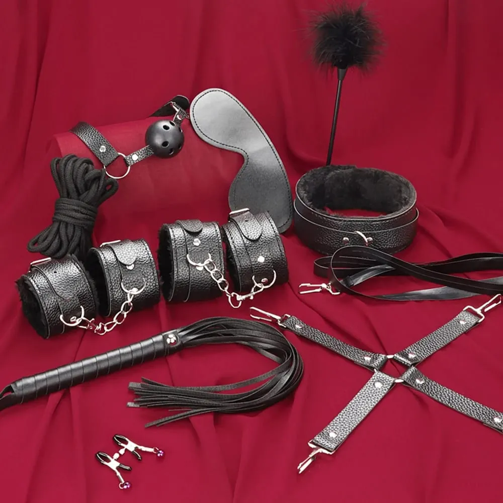 Sex Toys BDSM Bondage Kits Genuine Leather Restraint Set Handcuffs Collar Gag Vibrators Sex Toys For Women Couples Adult Games