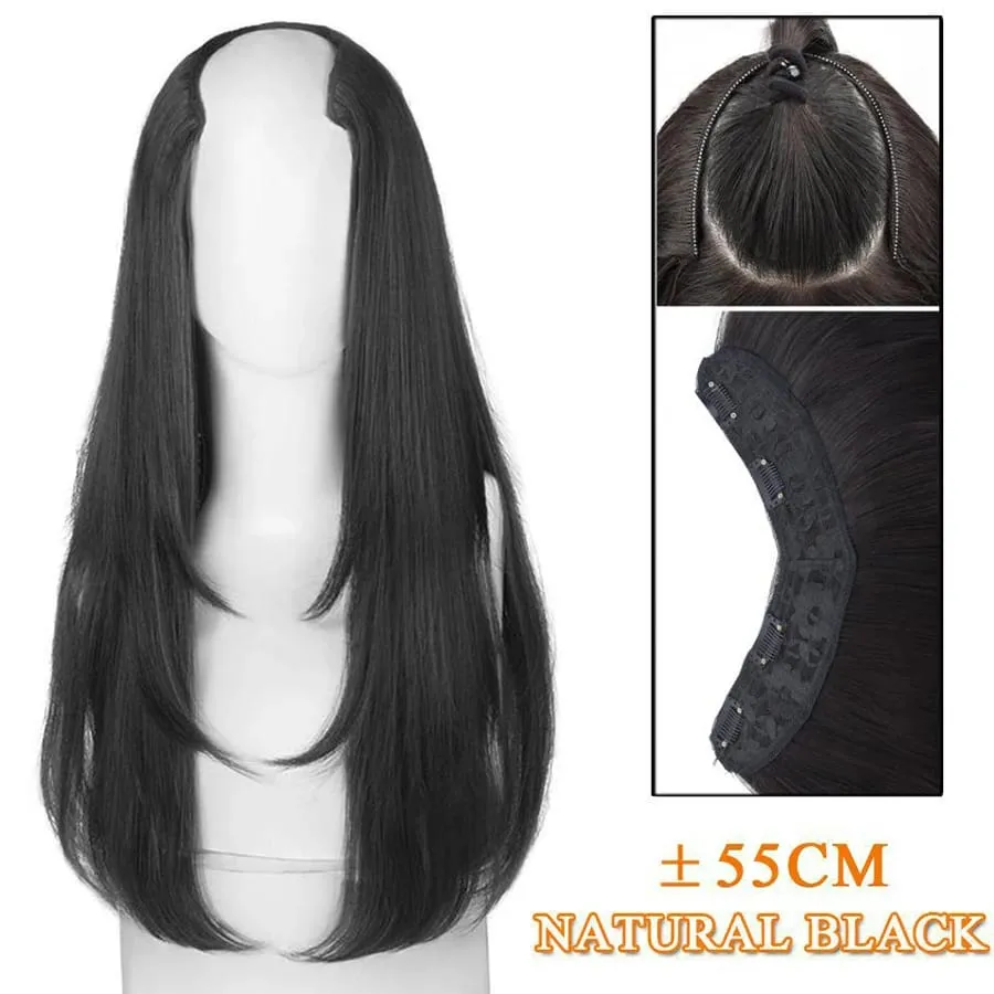 Synthetic Wig Women's Traceless Invisible U-shaped Long Straight Hair Natural Extension Wig for Daily Party Halloween Christmas