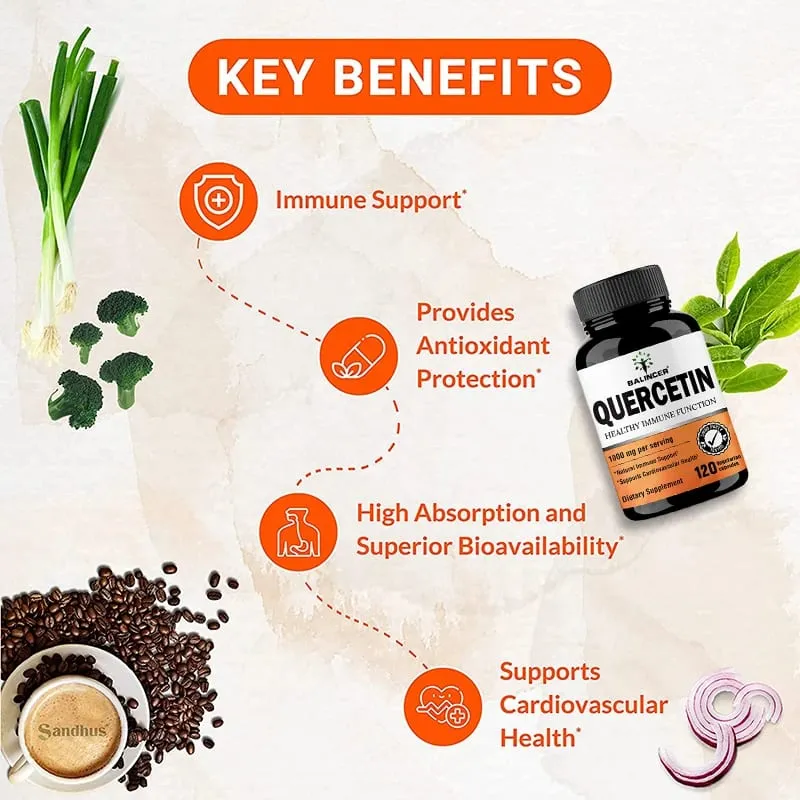 Quercetin Extract - 1000 Mg Supports Immune Cardiovascular and Respiratory Health Antioxidant 120 Capsules — image 3