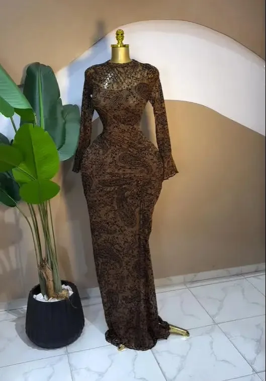 CM.YAYA 2025 Women Long Sleeve Ruched Mesh See Though with Lining Bodycon Long Dress Fall Evening Birthday Sexy Party Dresses