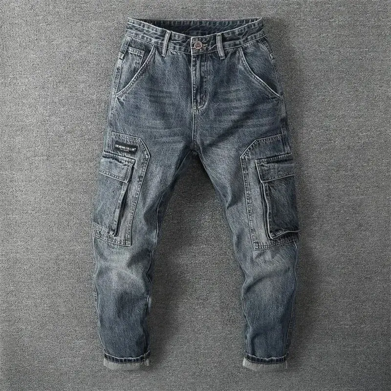 Autumn Retro Tooling Harlan Men's Trendy Jeans Trendy Brand Loose Straight Pocket Large Size Men Clothing Cargo Pants Men