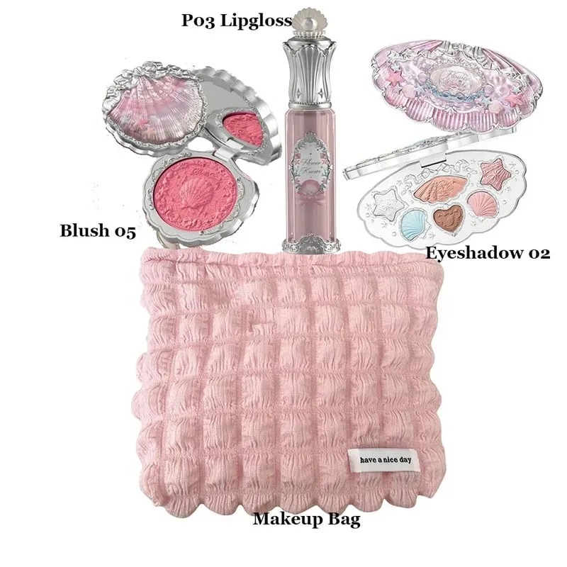 Makeup Set Flower Knows Shell's Jewel Collection Eyeshadow Palette Blush Lip Gloss Makeup Bag Matte Glow Shimmer Eye Shadow Kit