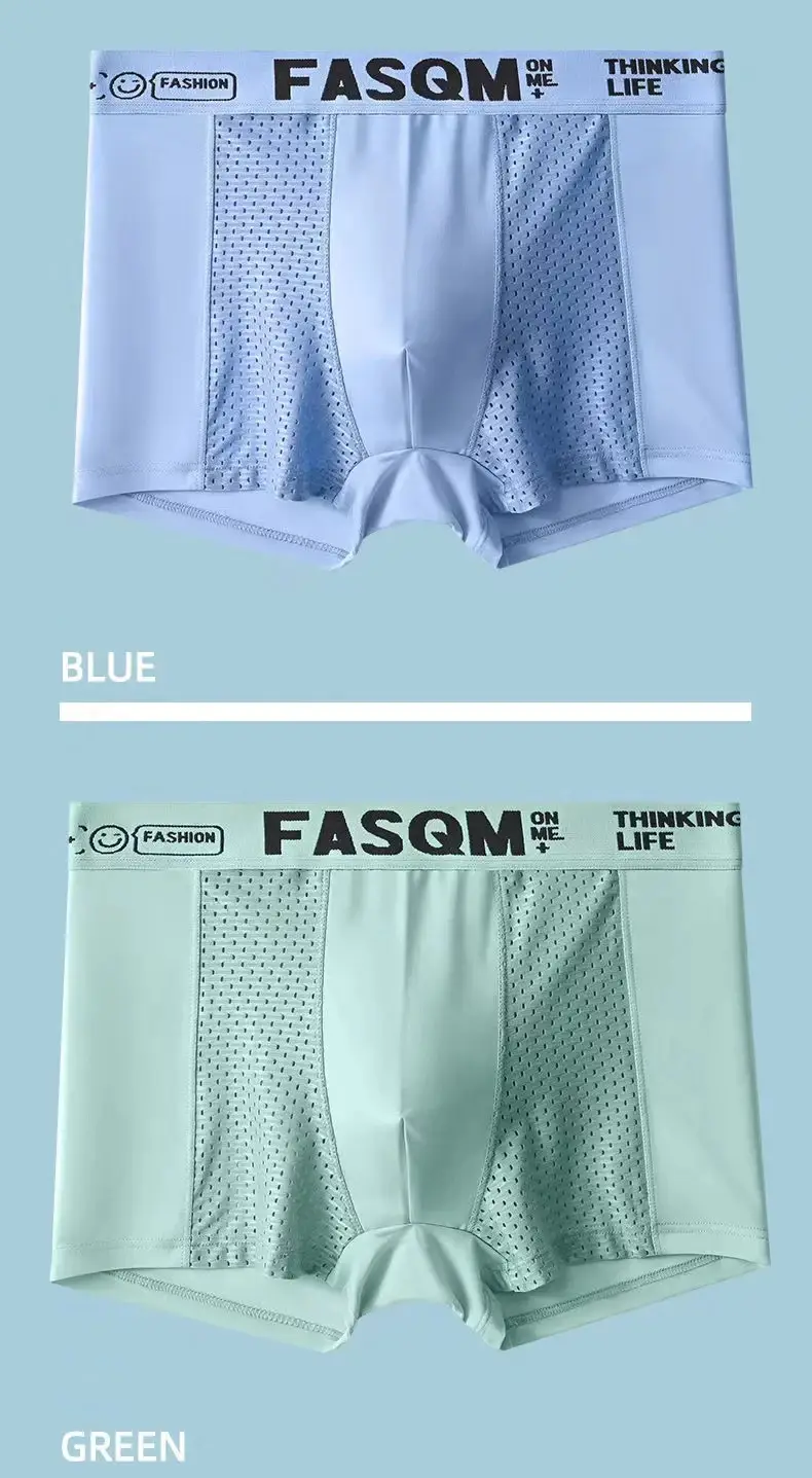 1pcs Mesh Ice Silk Boxer Shorts Men's Underwear FASQM Underpants Breathable Sexy Slim Panties Bamboo Lingerie Plus Size L-6XL