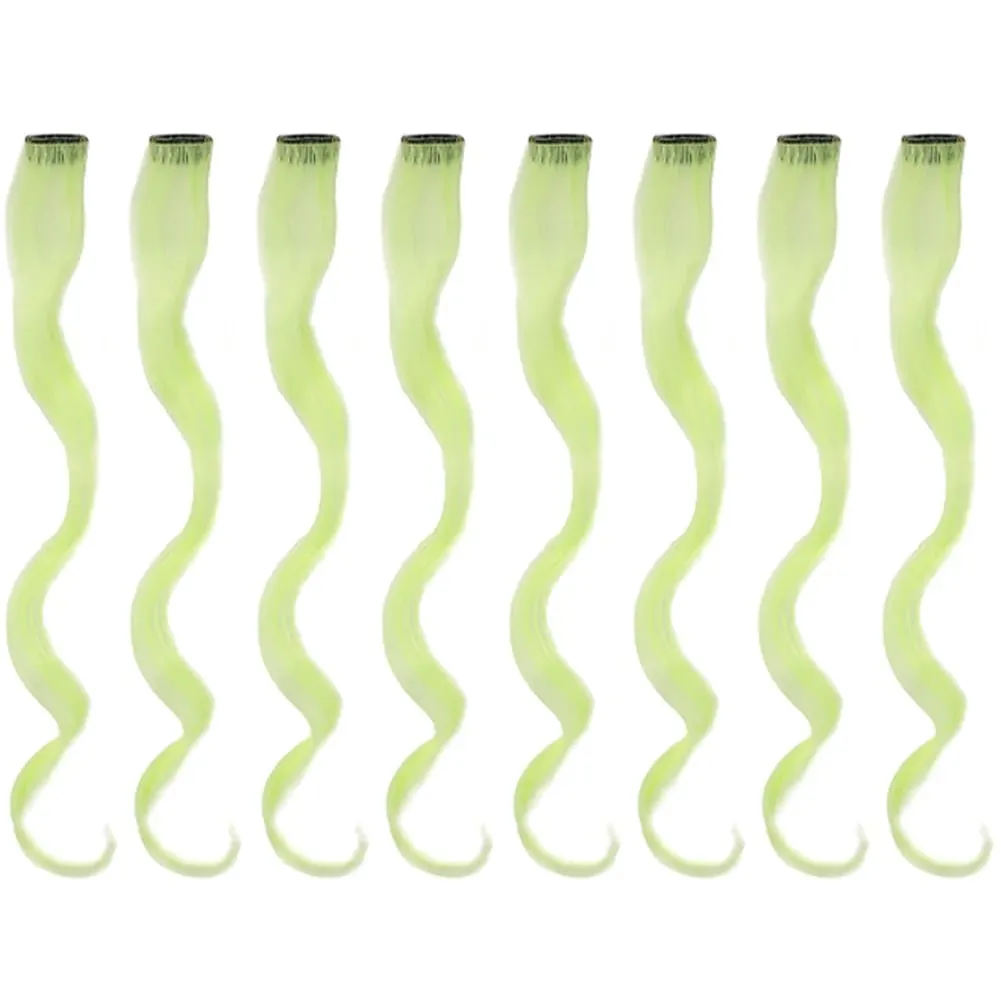 20 Inch Colourful Curly Wavy Party Highlights Clip in Synthetic Hairpieces 8 Pack Curly Colored Hair Extensions for Women