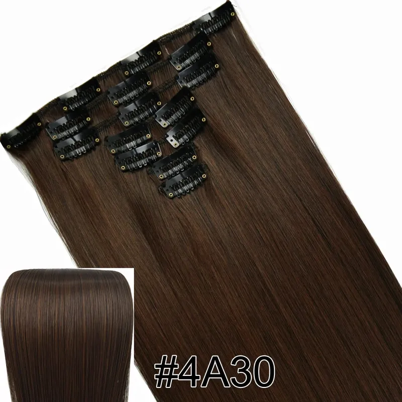 Synthetic Hair Fiber Heat Resistant130gr Straight clip in Hair Extensions 7006