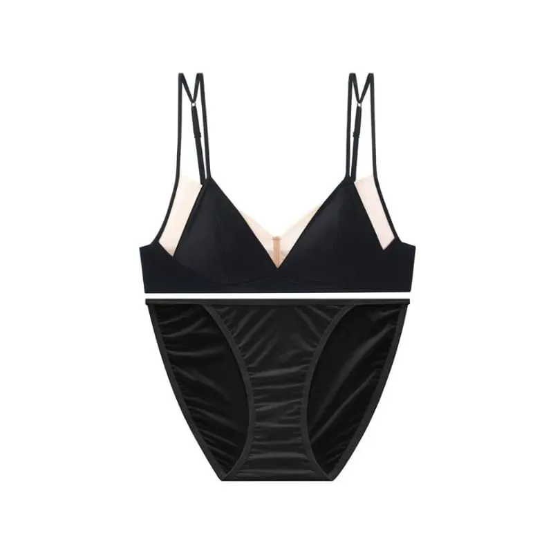 Modish Leopard Intimate Set Non-wire Thin Triangle Bra Breathable Summer Nude Fabric Small Chest Firm Gathering Womens Indoor