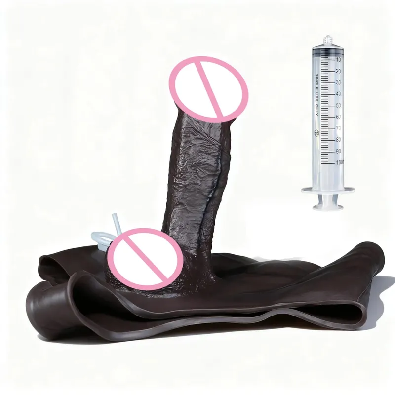 Black Nude Strapon Big Realistic Ejaculation Dildo Silicone Squirting Panties With Simulated Solid Penis Sex Toy For Women — image 36