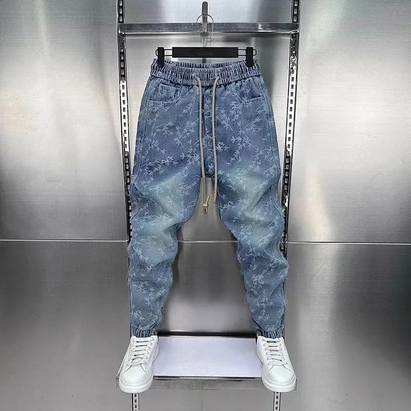 Jacquard American Classic Jeans Fashion Joints Harem Pants High Quality Loose Harajuku Straight-Leg Trousers Men Clothing