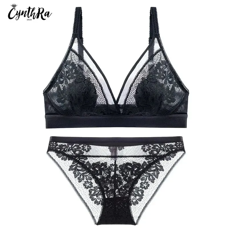 Women's Bra Set Sexy Breathable Lace Thin Gathered Push Up Underwear Large Size Wireless Soft Confort Lingerie Set