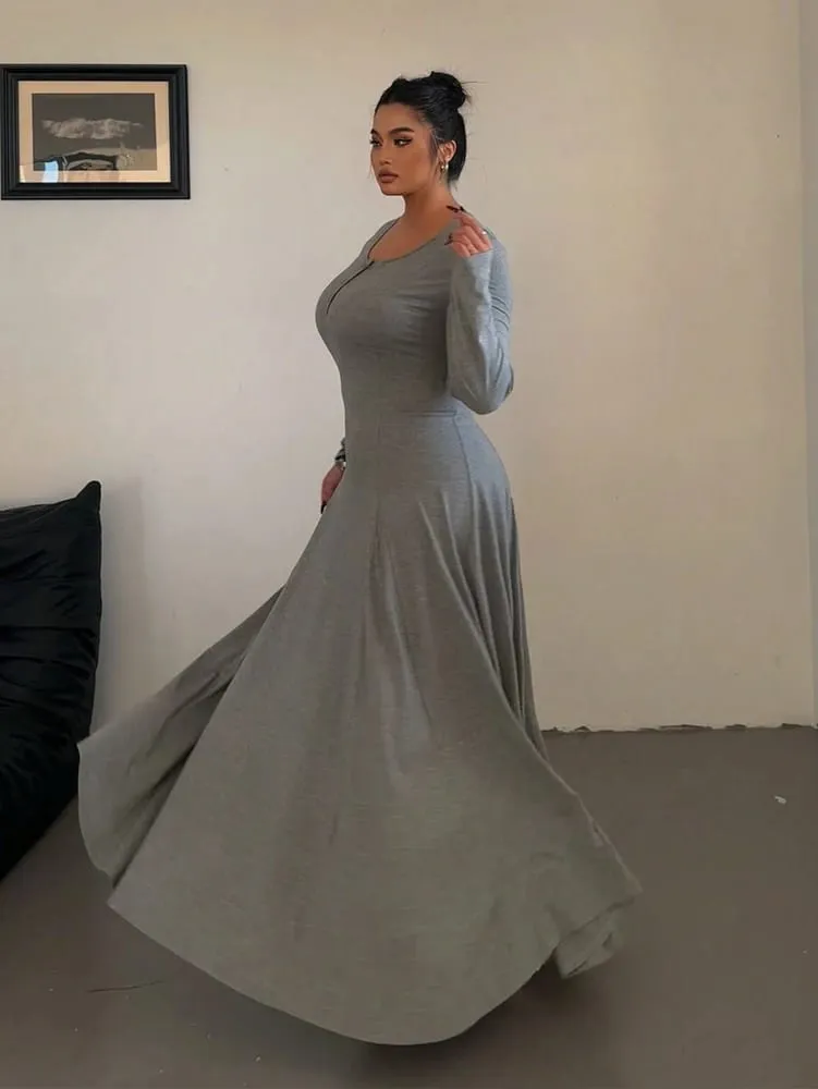 Plus-Size Solid-Color Knit Elegant A-Line Flowy Maxi Dress | Women's Long Dress | Casual & Commuter Style