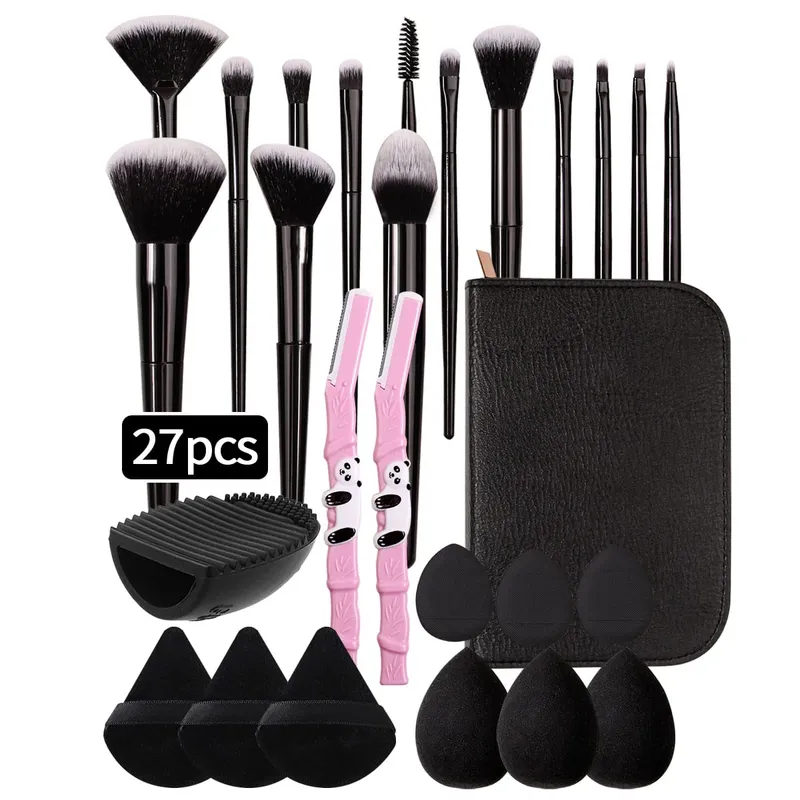 27/14/9/1PCS Professional ชุดแปรงแต่งหน้า 14 แปรงแต่งหน้าฟองน้ำแป้งพัฟแต่งหน้ากระเป๋าคิ้วมีดโกนทำความสะอาดเครื่องมือ — image 6