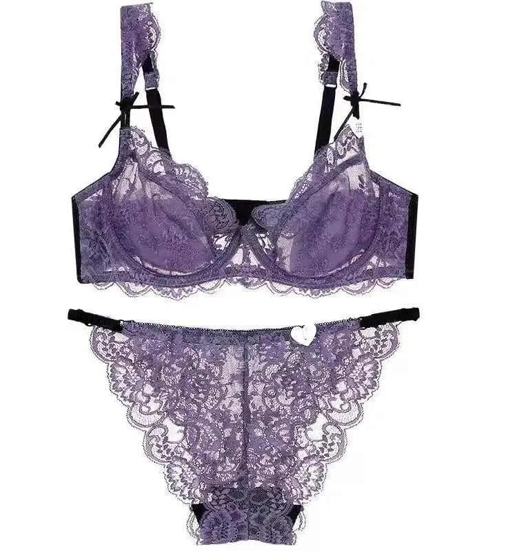 French Romance Lace Bralette Push Up Bra Ultra Thin Non Padded Wirefree Unlined Big Bust Minimizer Lingerie Set BANERDANNI S-XL