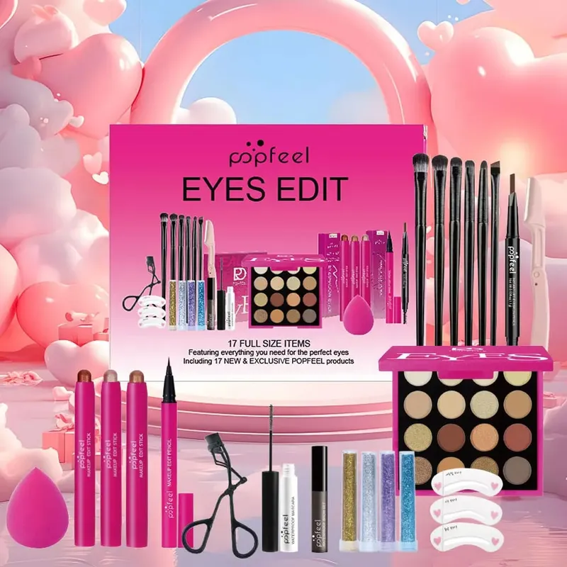 22-Piece Eye Makeup Set: Includes 16-Color Eyeshadow Palette Pearl Shimmer Eyeshadow Brow Tint Black Eyeliner