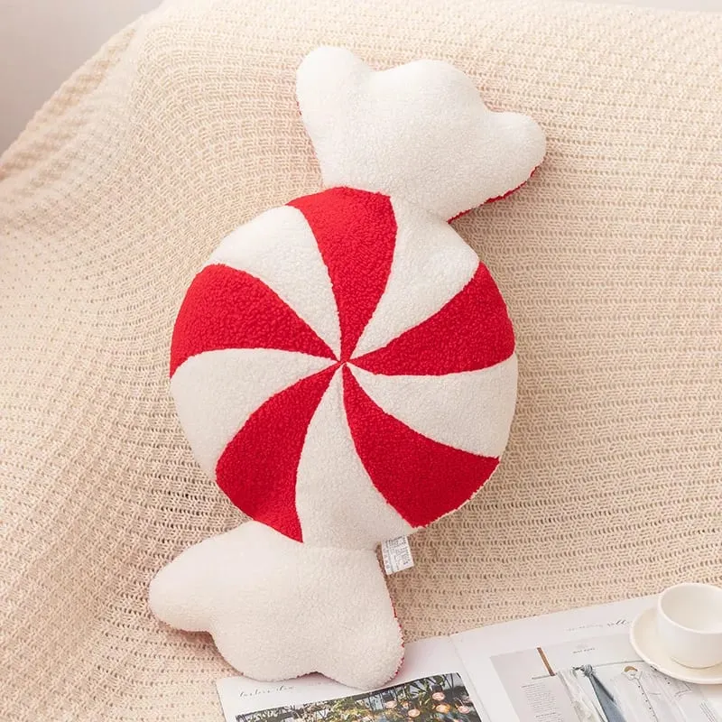 Christmas Day Plush Decor Pillow Stuffed Wreath Snowflake White Red Round Candy Soft Seat Cushion Party Prop Decor Gift