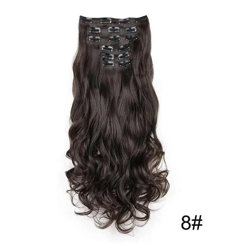 6pcs/set 24Inch Synthetic Long Curly Wavy Hair Extension 16 Clips High Tempreture Hairpiece Clip In Hair Extensions for Women