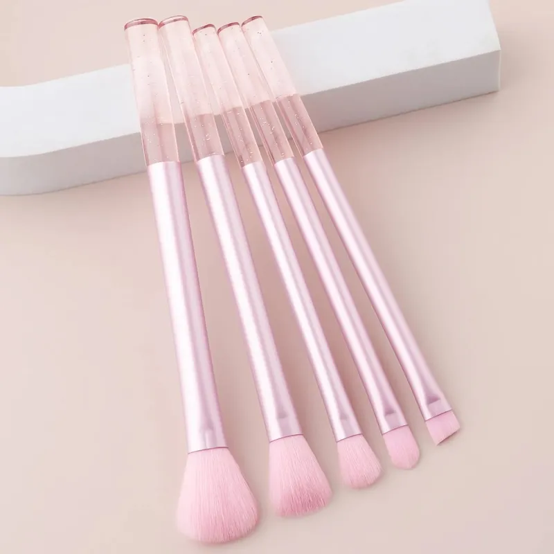 5Pcs Transparent Glitter Rod Cosmetic Brushes Multi-function Blush Powder Eyeshadow Brow Makeup Applicators