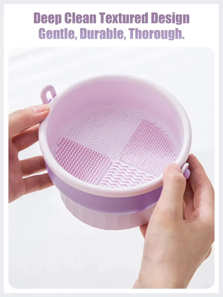 Makeup Brush Cleaner Bowl All-in-One Wash Dry & Storage Rack Gentle Non-Damage Cleaning Tool for Brushes Sponges & Blenders