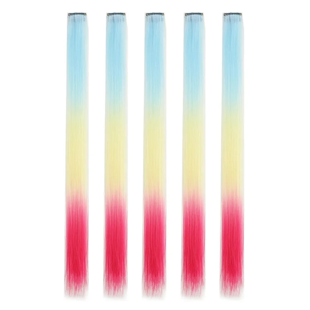 5PCS/set Clip in Hair Extensions Synthetic Hairpieces Colored Party Highlights for Girls 18 inches Multi-colors Straight Hair
