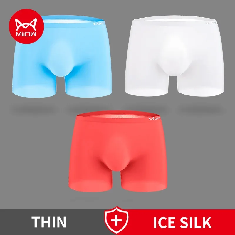 MiiOW 3Pcs Sexy Seamless Boxer Men UnderwearA Graphene Men Boxer Antibacterial Ice Silk Man Underwear Male Boxers MR8052