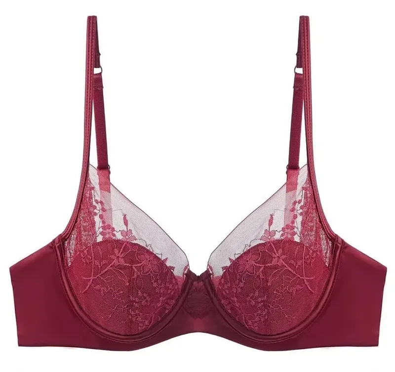 Red Lace Lingerie Set Thin Cup Minimizer Bra Panty Kit Comfort Intimates For Big Bust 32‑38 Festive Women Underwear