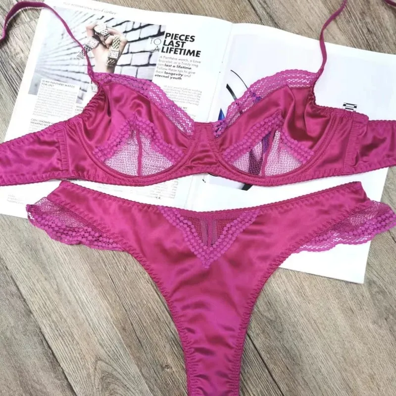New Trendy Female Satin Lace Soft Underwire Bra Set Unpadded Ultra Thin Slimming Anti-sagging Comfort Daily Wear Underwear Set