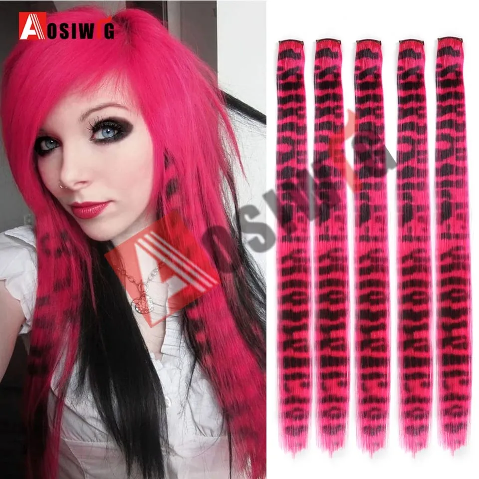 5PC Synthetic Feather Hair Extensions With Clips Heat Resistant Straight Hair Extensions Color Colored Black Hair Clip Womens 8G
