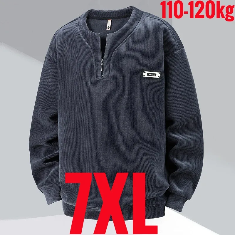 Extra Big Size Men's Sweatshirt Half Zip Pullover Corduroy Fleece Plus Large 6xl 7xl 8xl 9xl 10xl Autumn Winter Warm Casual Top