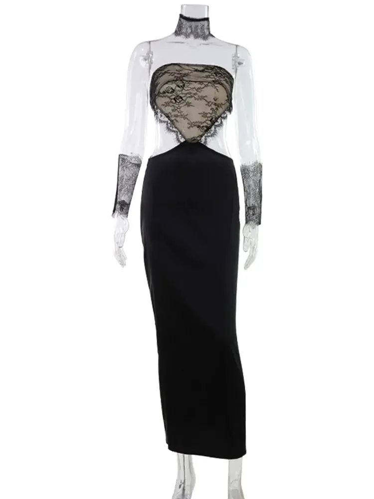 Hollow Out bez ramiączek koronkowy patchworkowy chusta na biodra seksowne sukienki damskie klubowe płaszcza Bodycon modne stroje damskie Party Slim