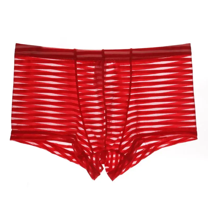 Transparent Underwear Sexy Men Ice Silk Striped Boxer Trunk Breathable Underpants U Convex Pouch Panties Man Boxer Briefs Short