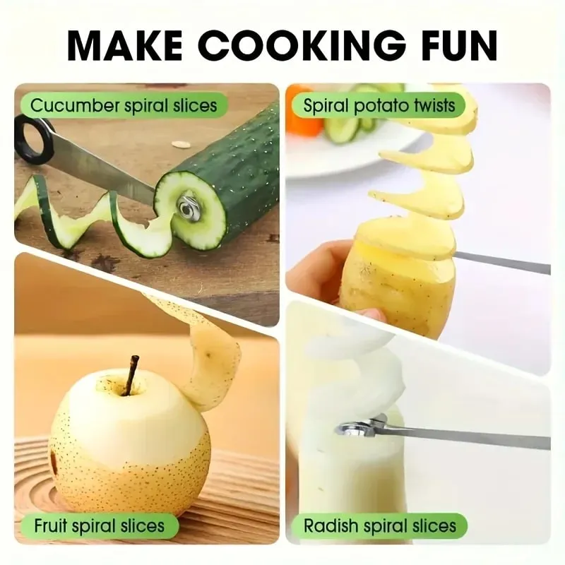 Manual Vegetable Spiral Cutter - Stainless Steel Handheld Slicer with Curved Design Suitable for Even Cutting of Potatoes