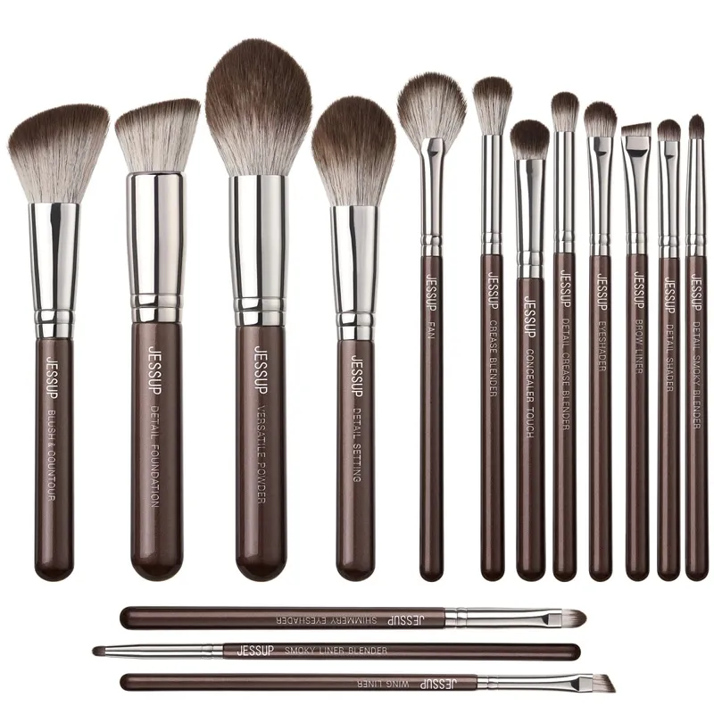 Jessup Makeup Brushes Set 15pcs Brown Make up Brushes Vegan Foundation Blender Concealer Powder Eyeshadow Highlighter Brush T498