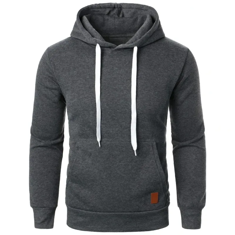 Masculino casual gola com capuz cordão hoodies moletom camisas de manga longa ao ar livre streetwear cor sólida pulôver leve