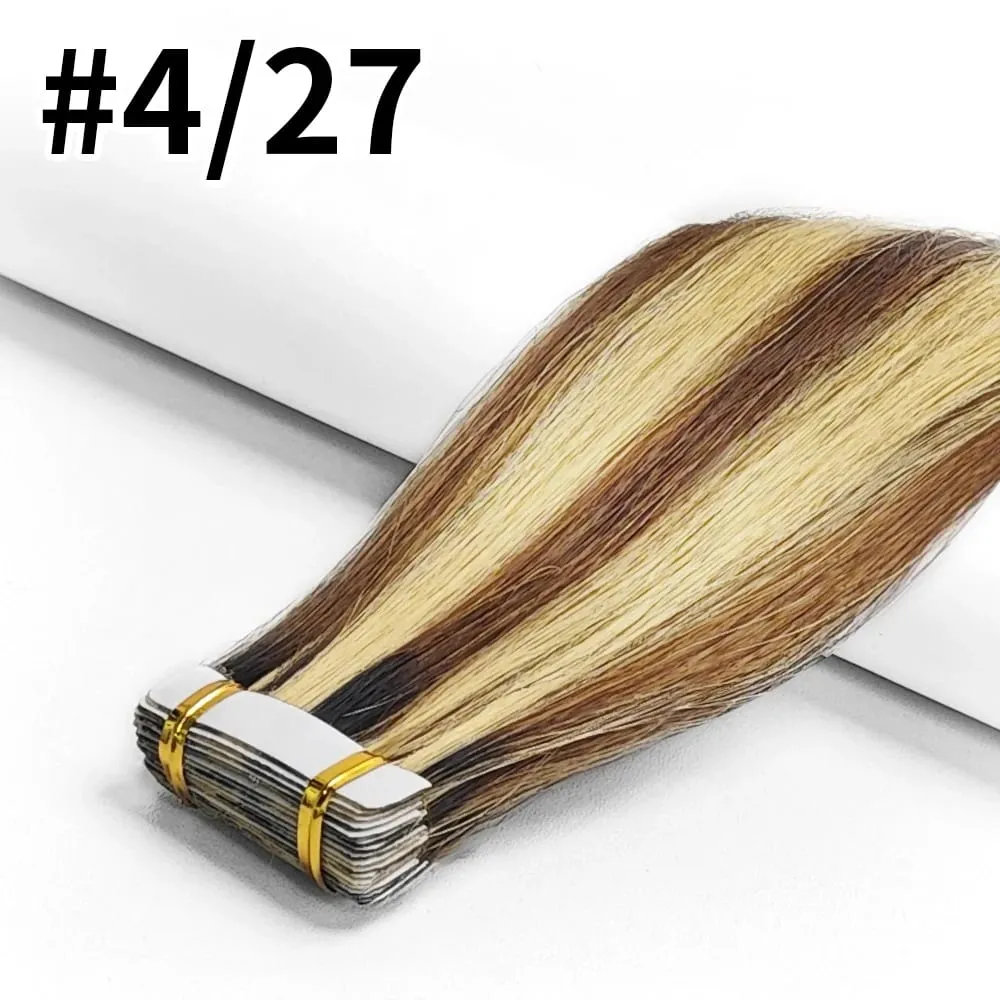 Tape In Hair Extensions Remy Human Hair 20pcs Straight Seamless Skin Weft Tape Hair Extensions Natural Black Hair For Women — image 8