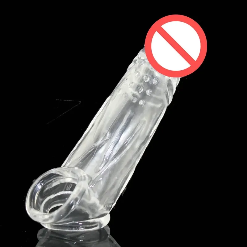 Reusable Delay Condom 2ring CLEAR ENLARGE Impotence Contraceptive Penis Extension LASTING cock sleeve Sex product Men Toys Dildo