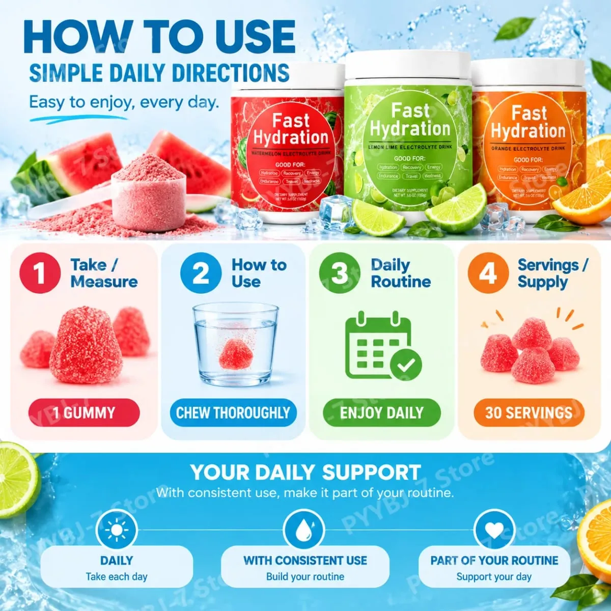 Electrolyte Drink Powder 3 Flavors with Sodium Potassium Magnesium Vitamin C B12 Supports Fluid Balance Energy & Endurance 158g — image 6