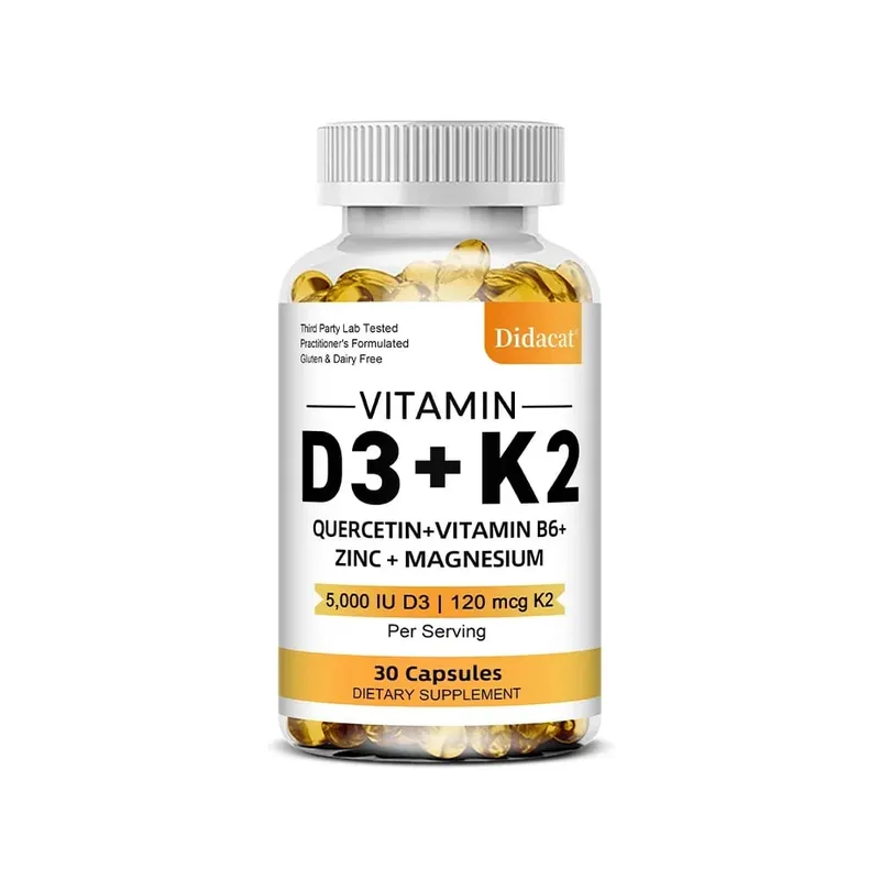Suplemen Diet Vitamin D3 + K2 - Dukungan Kesehatan Tulang dan Jantung Membantu Mengatur Metabolisme Kalsium - 120 Softgels
