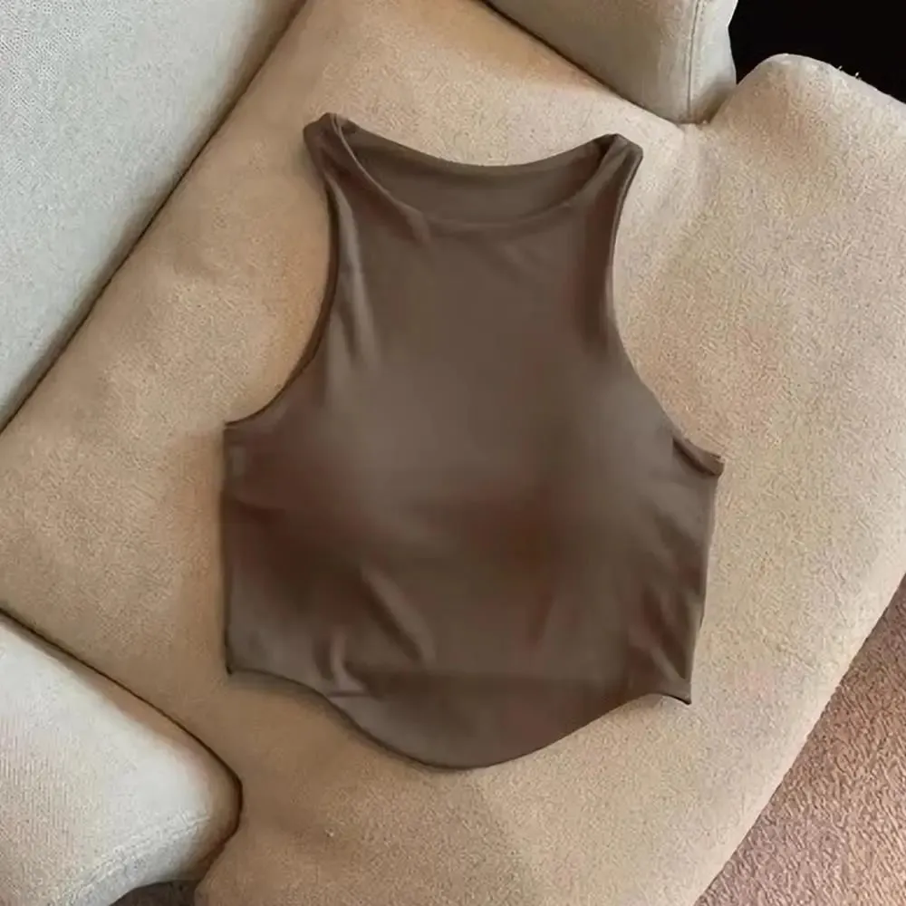 2025 U Push Up Sport BH Mode Dame Tank Top Ensfarvet Ærmeløs Vest Komfortabel Kort Top Åndbar Casual Crop Tops — image 12