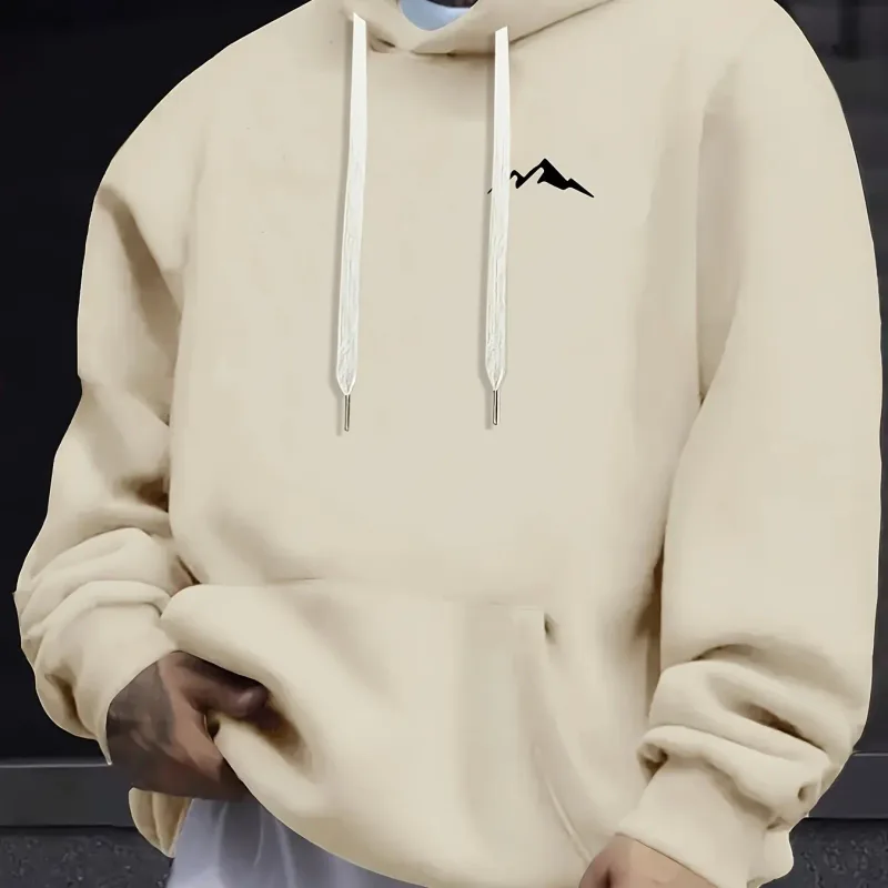 Sweat-shirt à capuche à manches longues pour hommes, mode décontractée, ample, imprimé montagne, pull chaud, automne et hiver